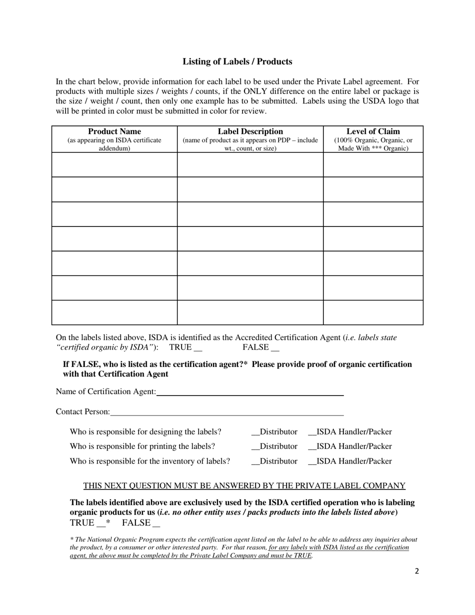 Isda Private Label Arrangement Form - Idaho, Page 2