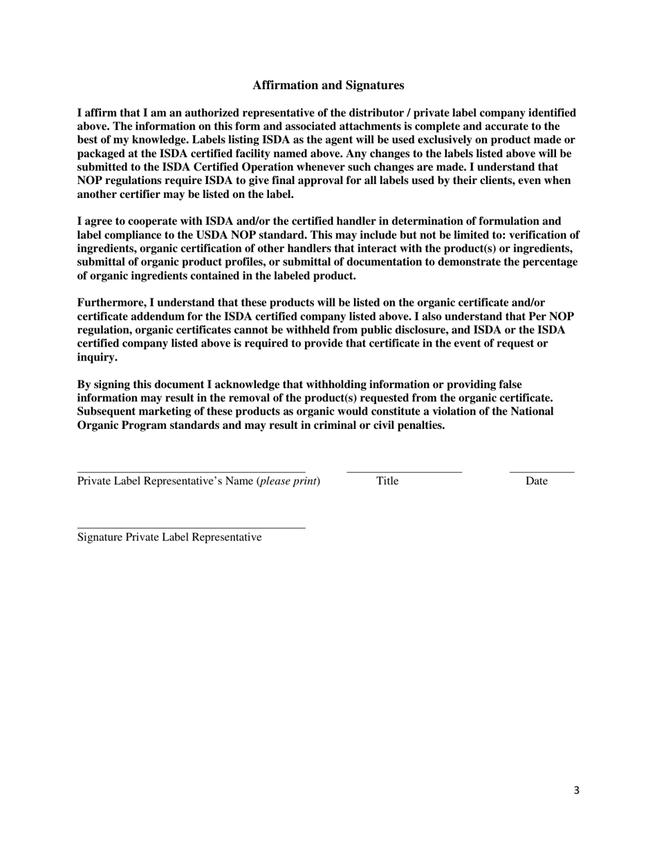 Isda Private Label Arrangement Form - Idaho, Page 3