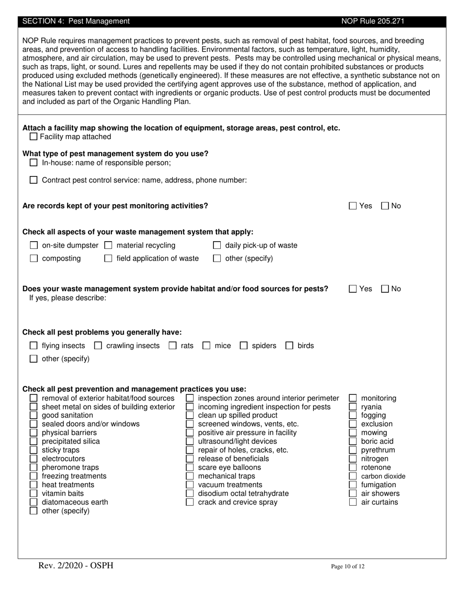 Organic System Plan for Handlers and Processors - Idaho, Page 10