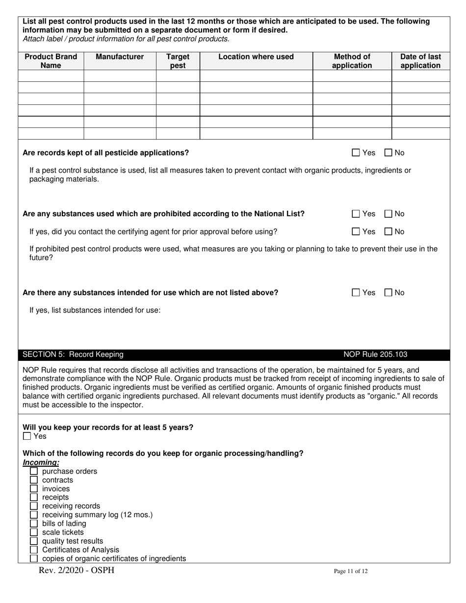 Organic System Plan for Handlers and Processors - Idaho, Page 11
