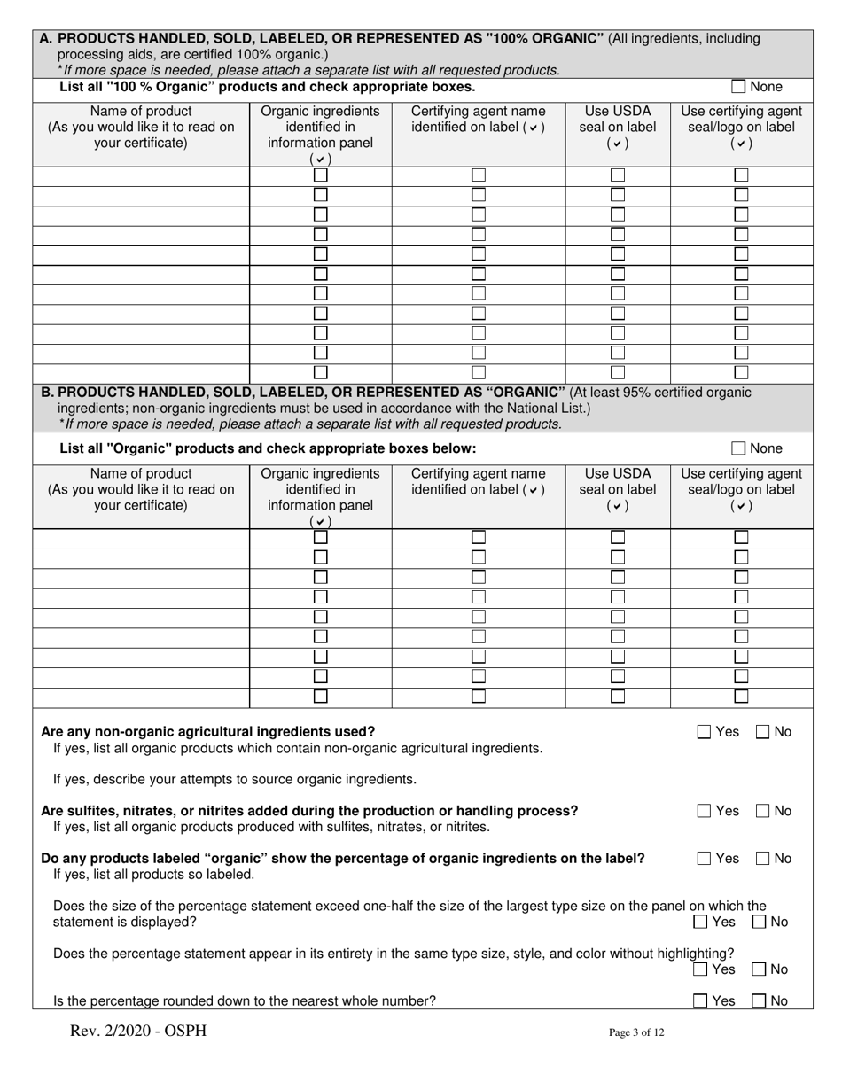 Organic System Plan for Handlers and Processors - Idaho, Page 3