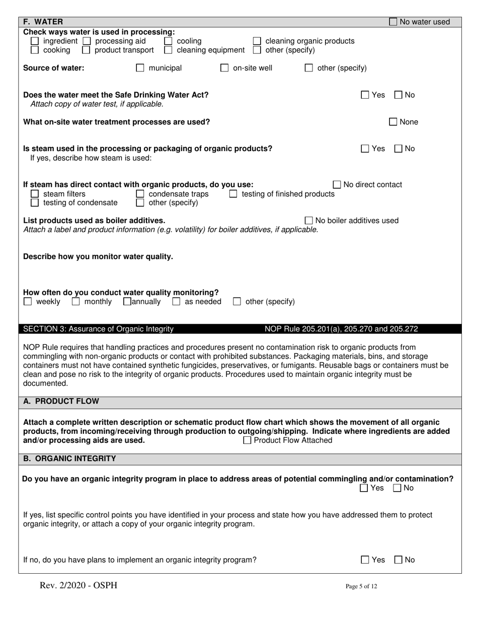 Organic System Plan for Handlers and Processors - Idaho, Page 5