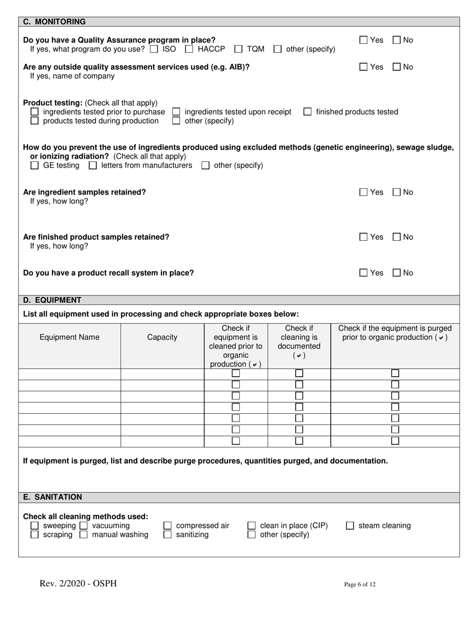 Organic System Plan for Handlers and Processors - Idaho, Page 6