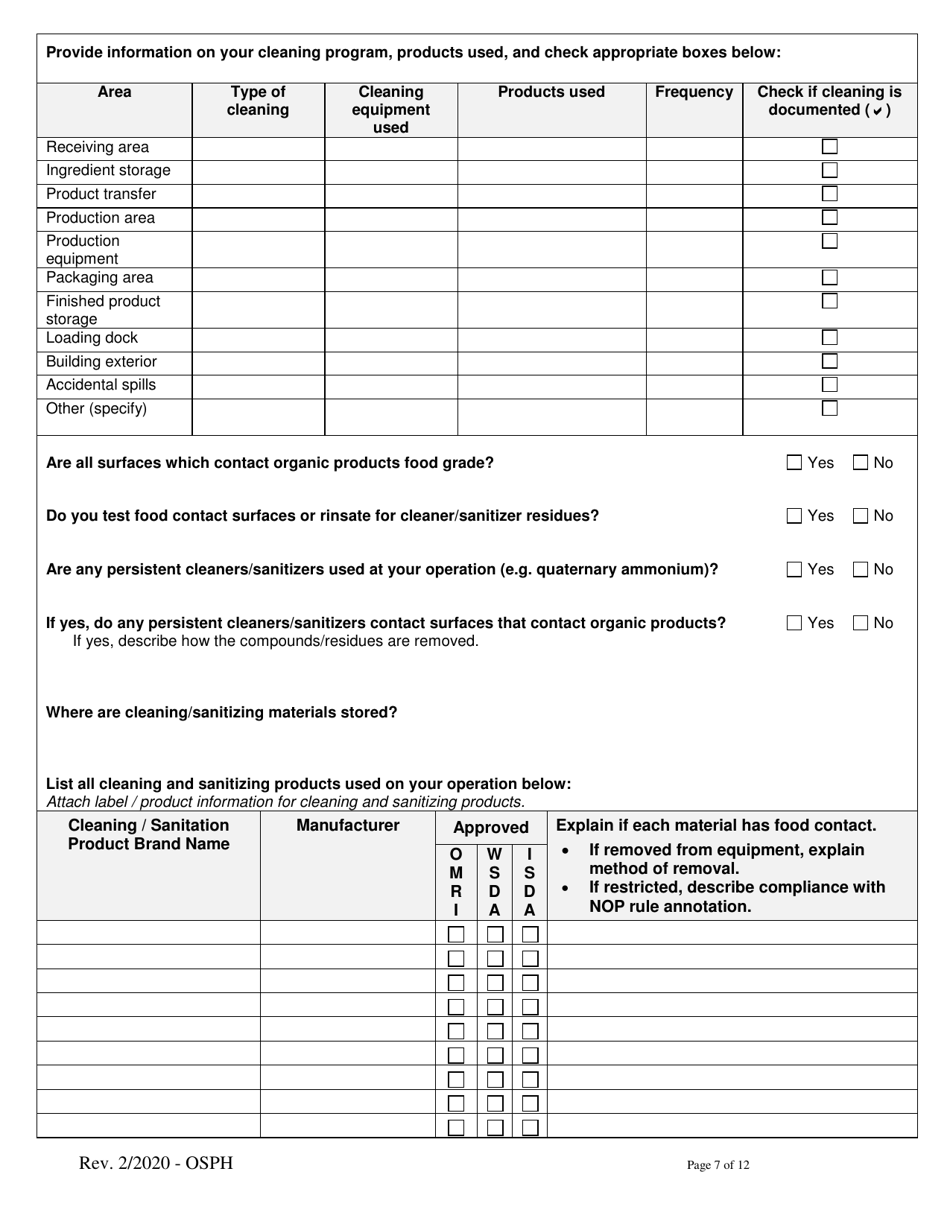 Organic System Plan for Handlers and Processors - Idaho, Page 7