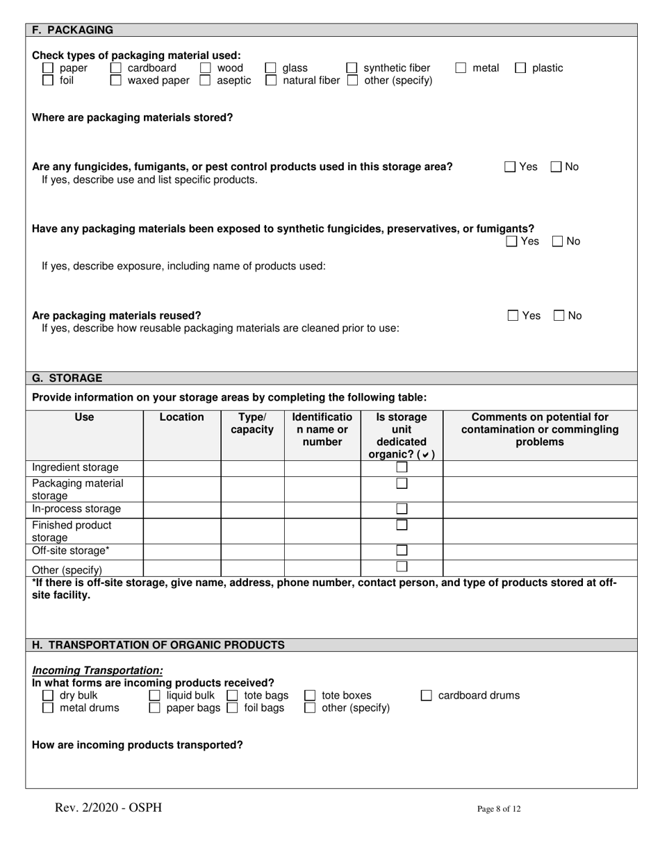 Organic System Plan for Handlers and Processors - Idaho, Page 8