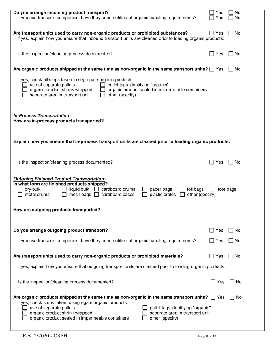 Organic System Plan for Handlers and Processors - Idaho, Page 9