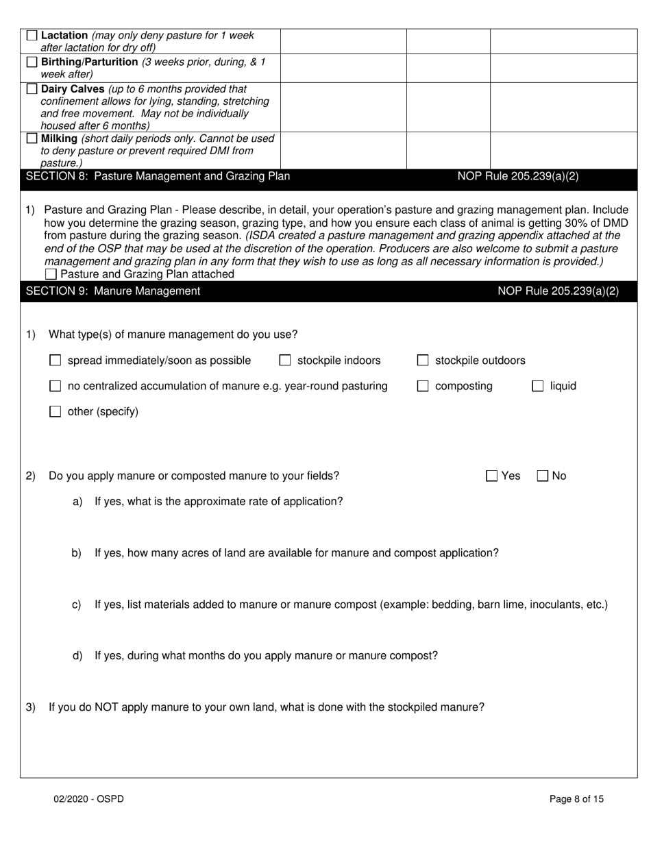 Organic System Plan for Dairy - Idaho, Page 8