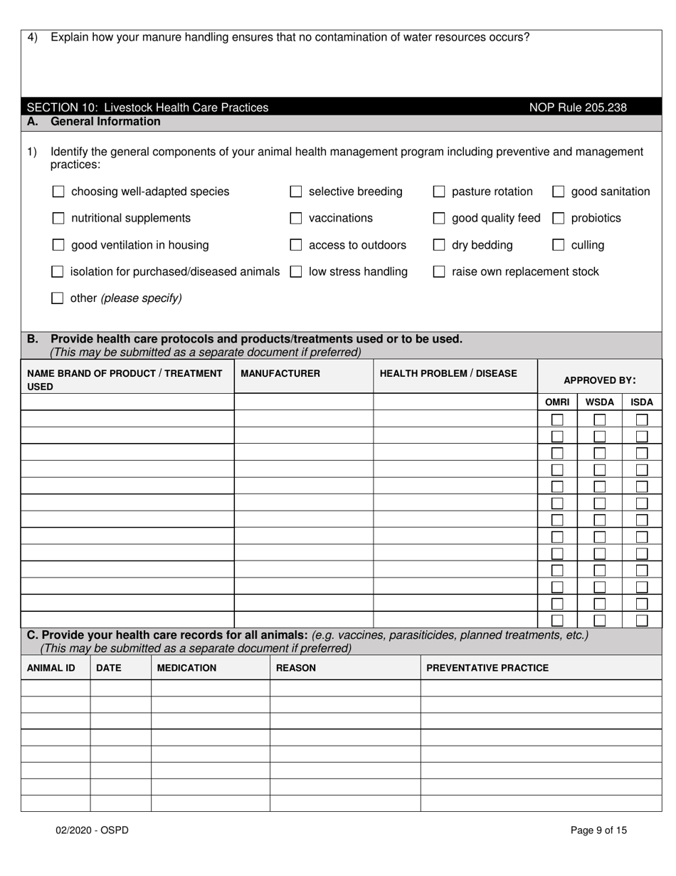 Organic System Plan for Dairy - Idaho, Page 9