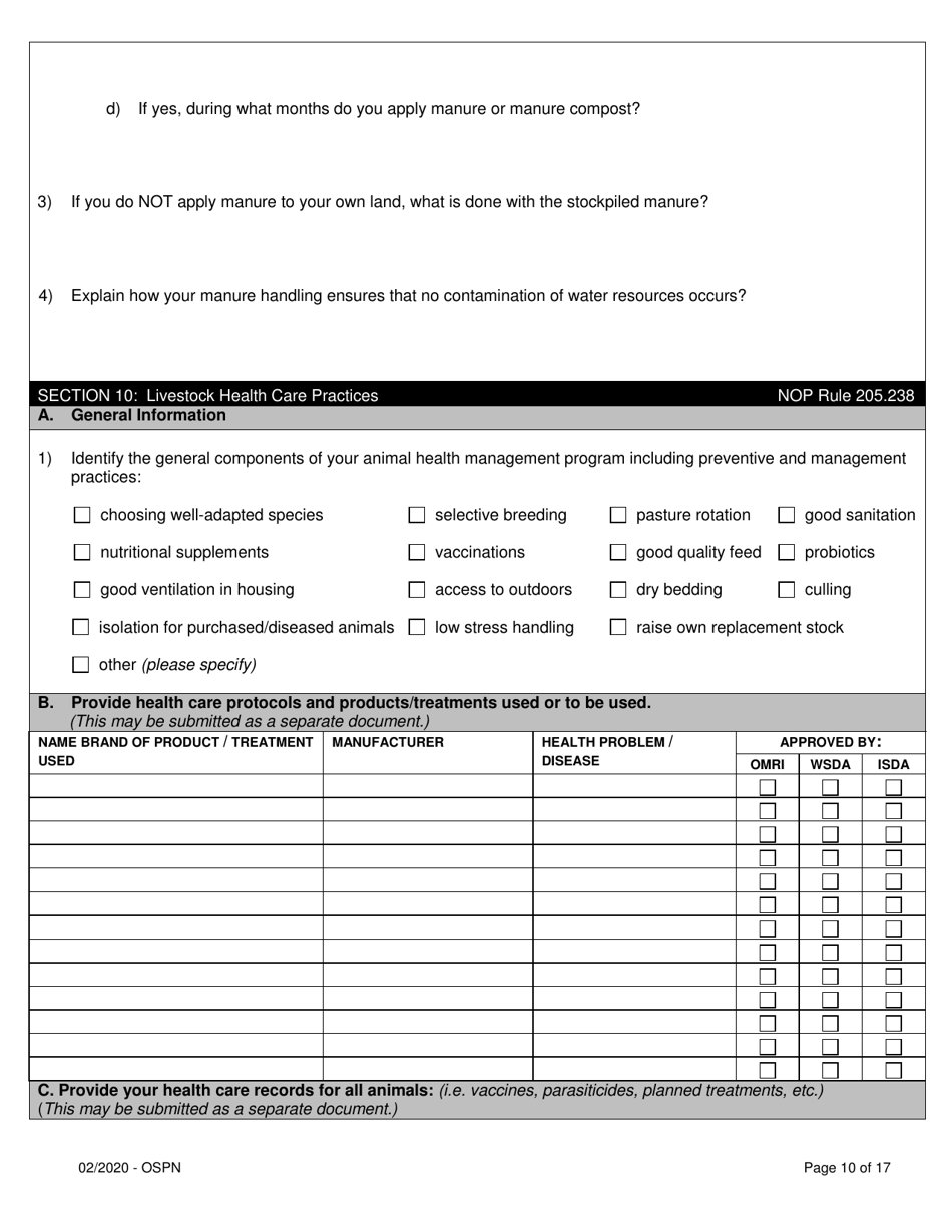 Organic System Plan for Poultry and Non-ruminants - Idaho, Page 10