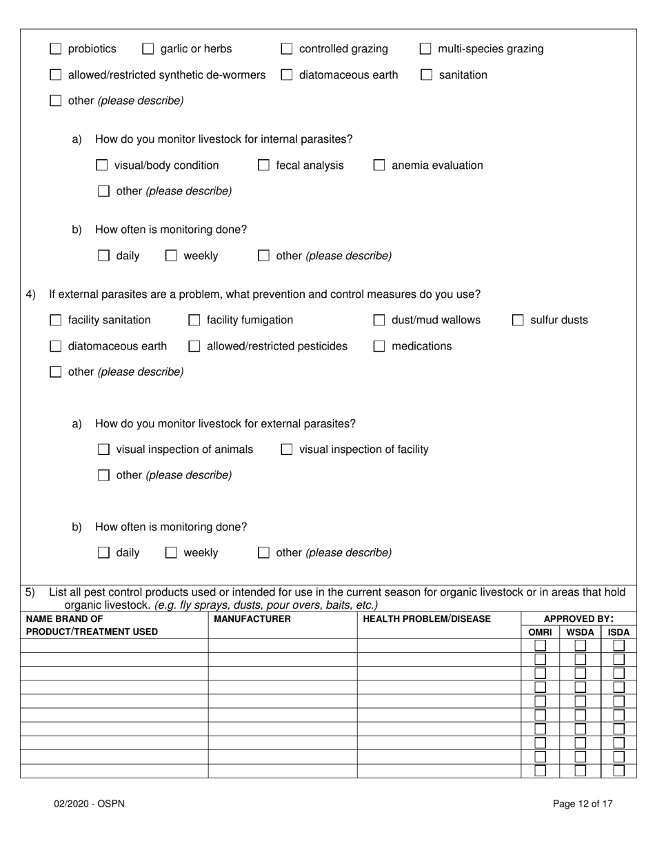 Organic System Plan for Poultry and Non-ruminants - Idaho, Page 12