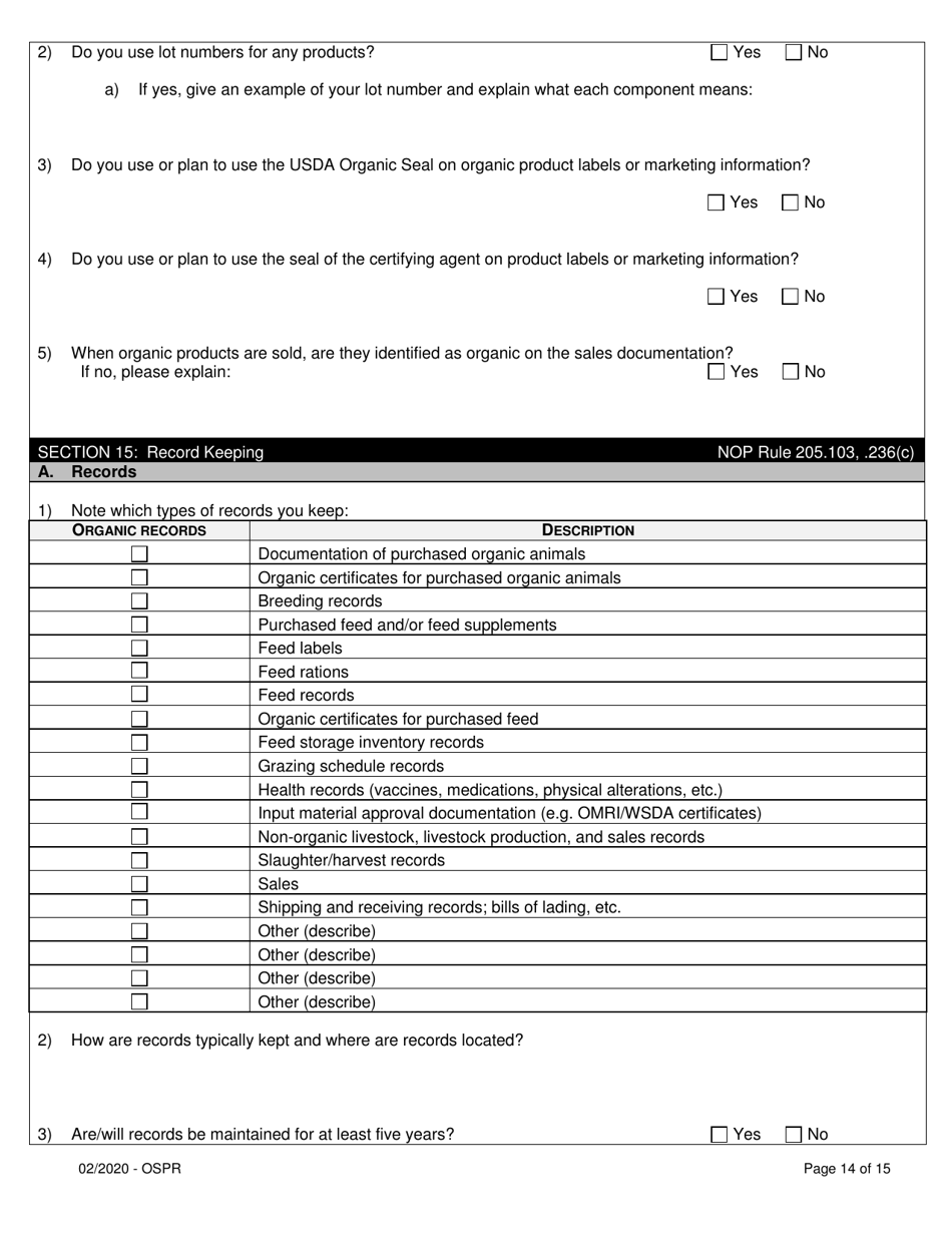 Organic System Plan for Non-dairy Ruminants - Idaho, Page 14