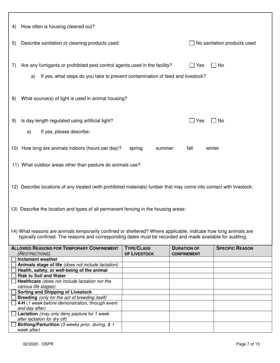 Organic System Plan for Non-dairy Ruminants - Idaho, Page 7