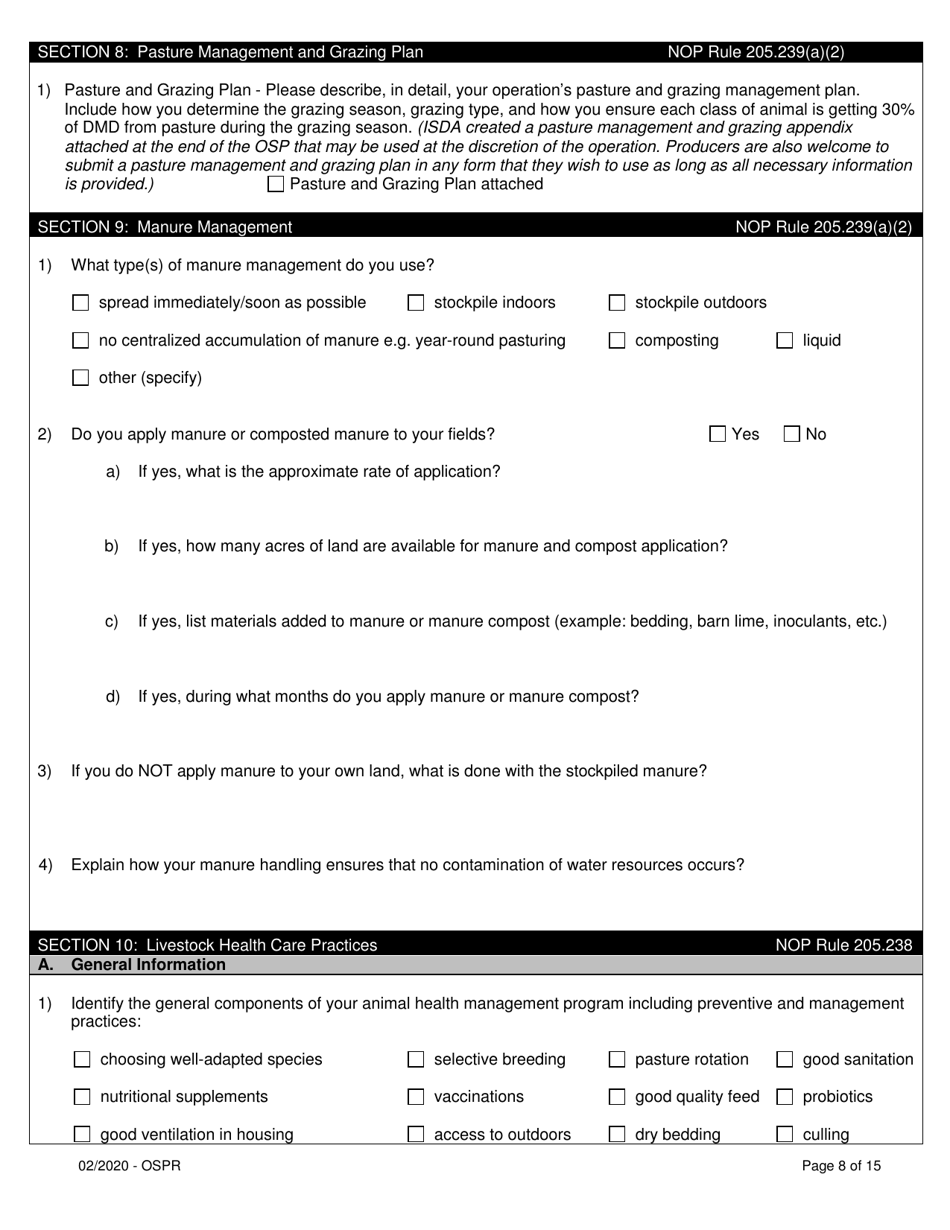 Organic System Plan for Non-dairy Ruminants - Idaho, Page 8