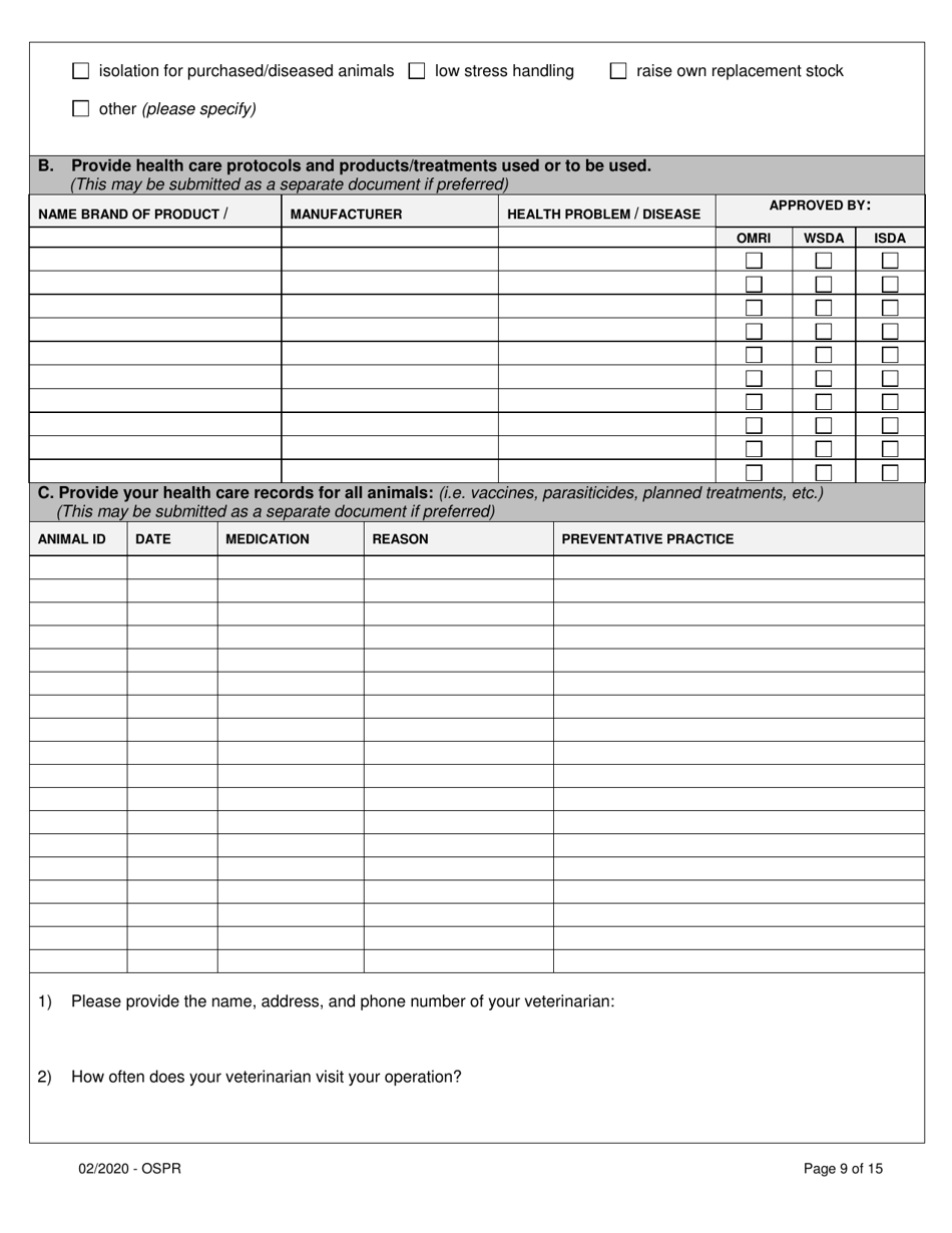 Organic System Plan for Non-dairy Ruminants - Idaho, Page 9