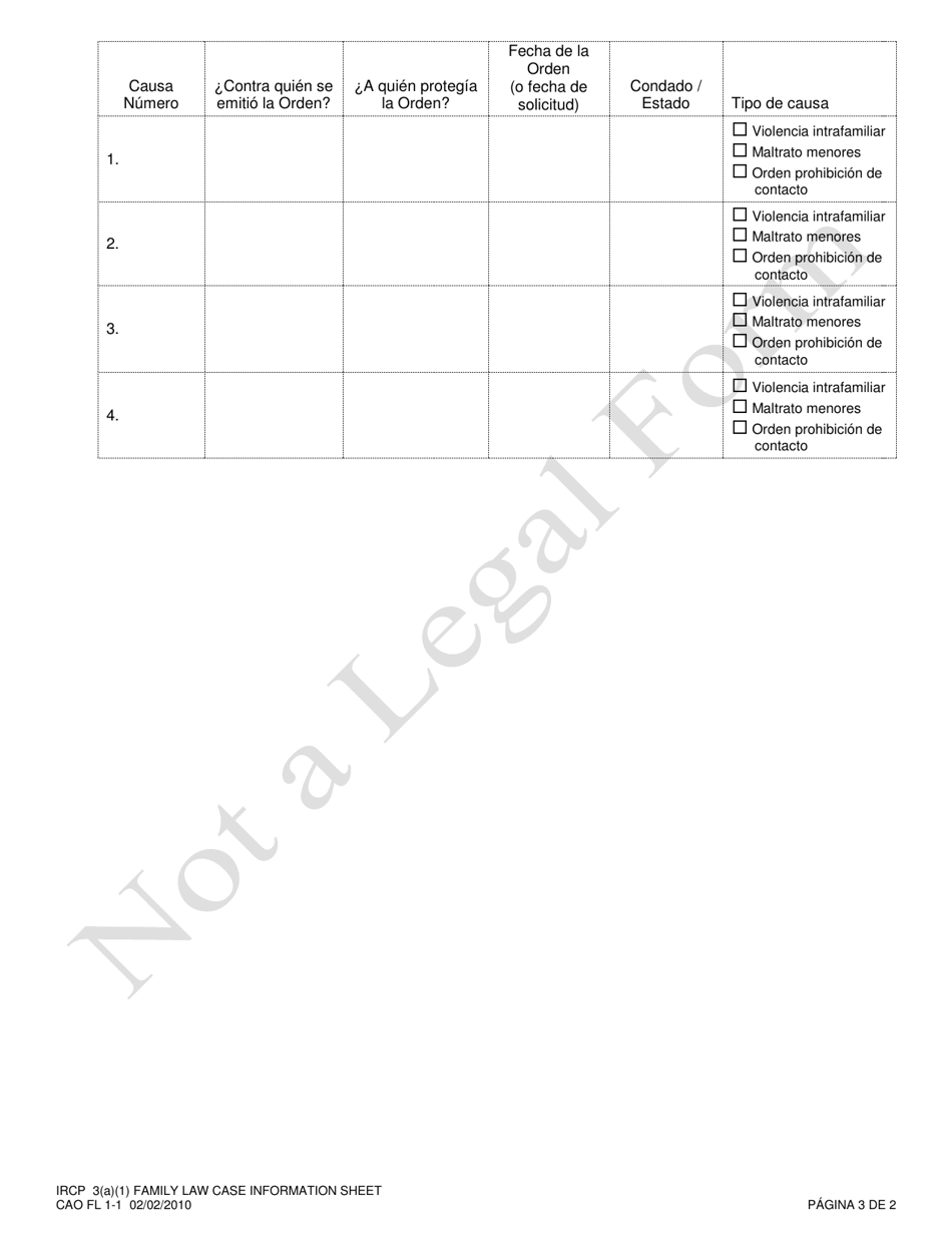 Formulario CAO FL1-1 Hoja Informativa Para Causas De Derecho De Familia - Idaho (Spanish), Page 3