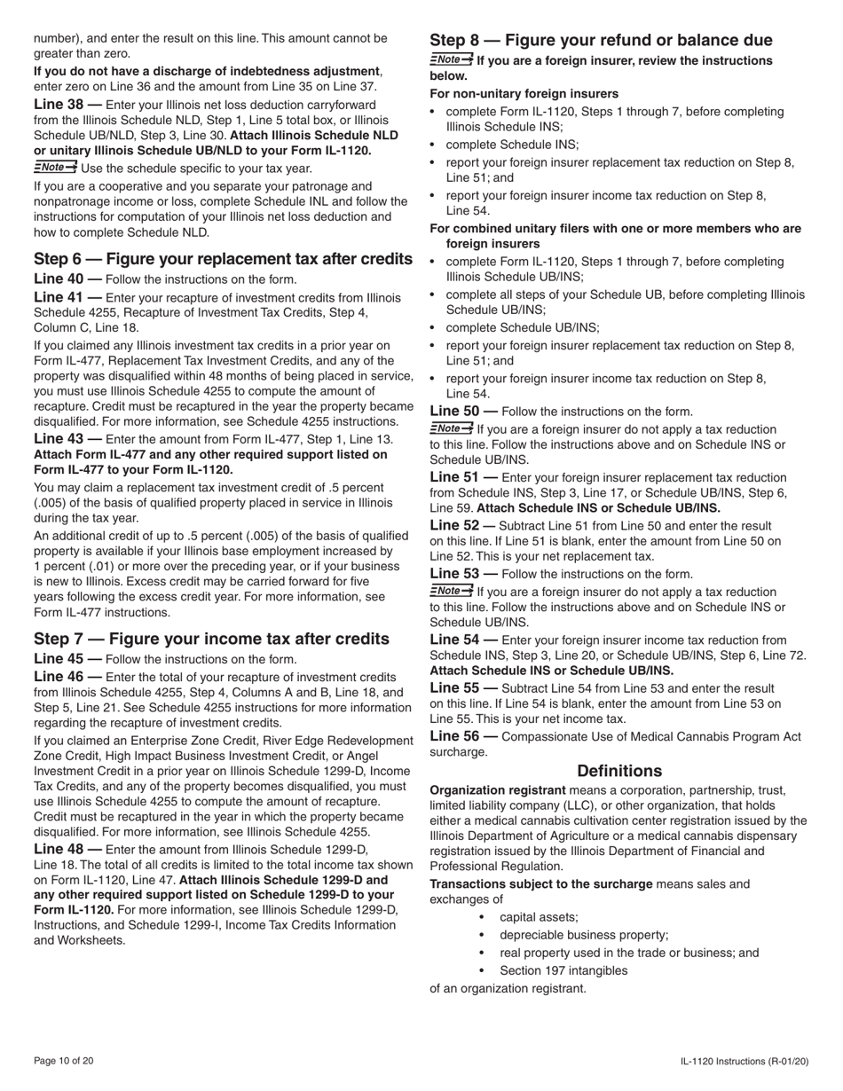 Instructions for Form IL-1120 Corporation Income and Replacement Tax Return - Illinois, Page 10