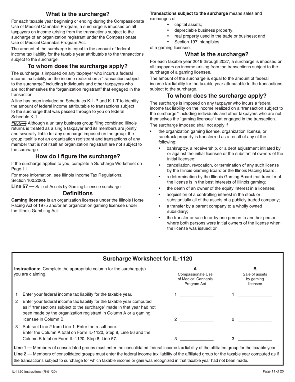 Instructions for Form IL-1120 Corporation Income and Replacement Tax Return - Illinois, Page 11