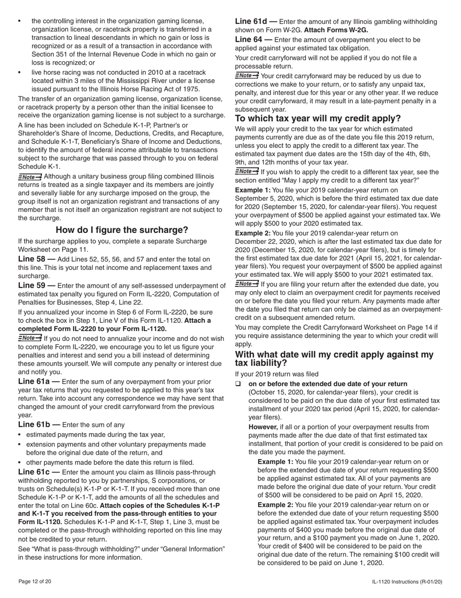 Instructions for Form IL-1120 Corporation Income and Replacement Tax Return - Illinois, Page 12