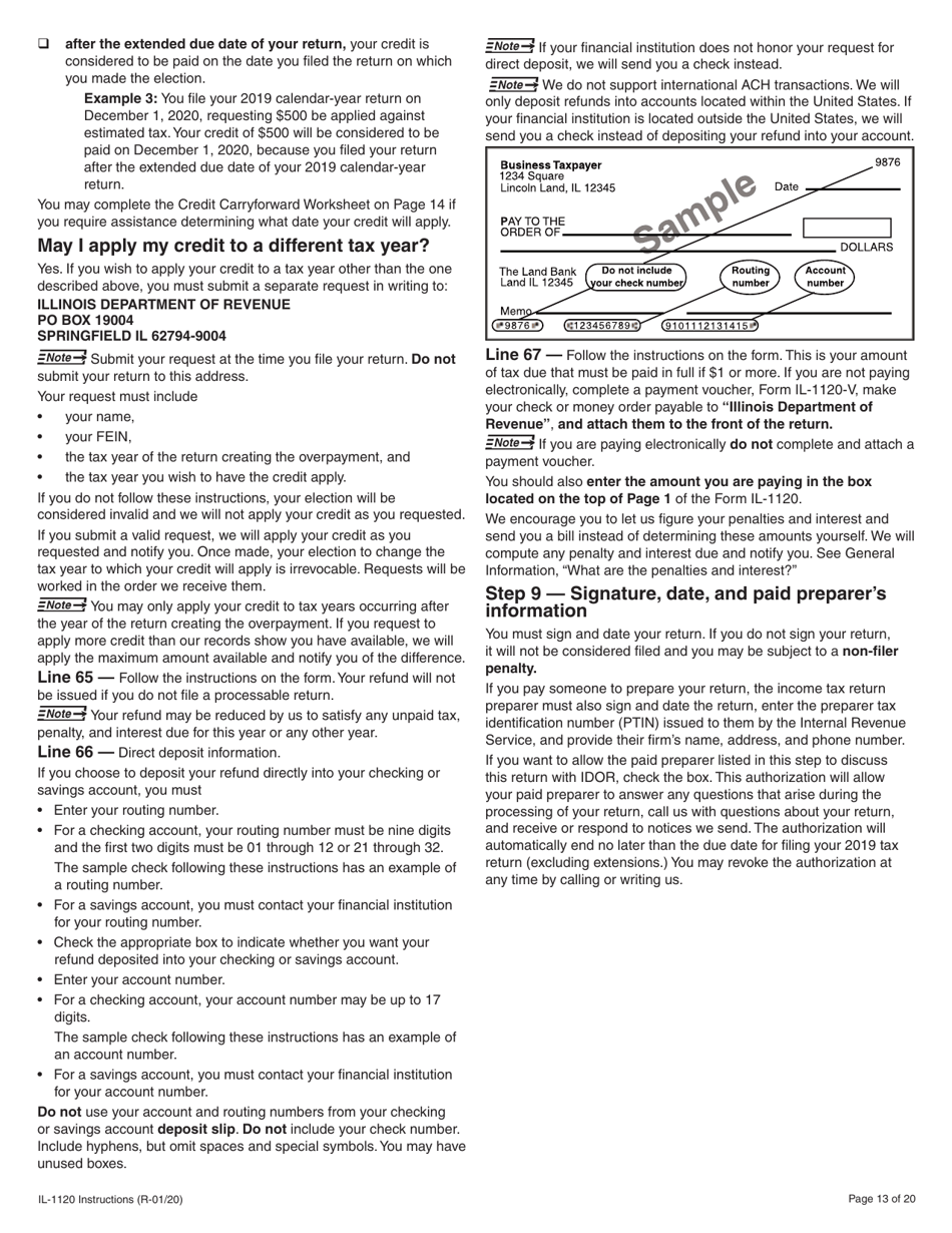 Instructions for Form IL-1120 Corporation Income and Replacement Tax Return - Illinois, Page 13