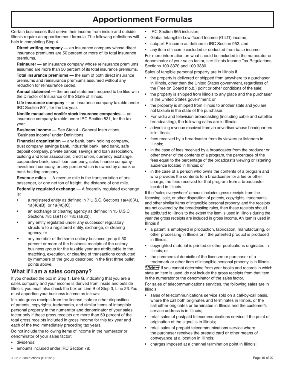 Instructions for Form IL-1120 Corporation Income and Replacement Tax Return - Illinois, Page 15
