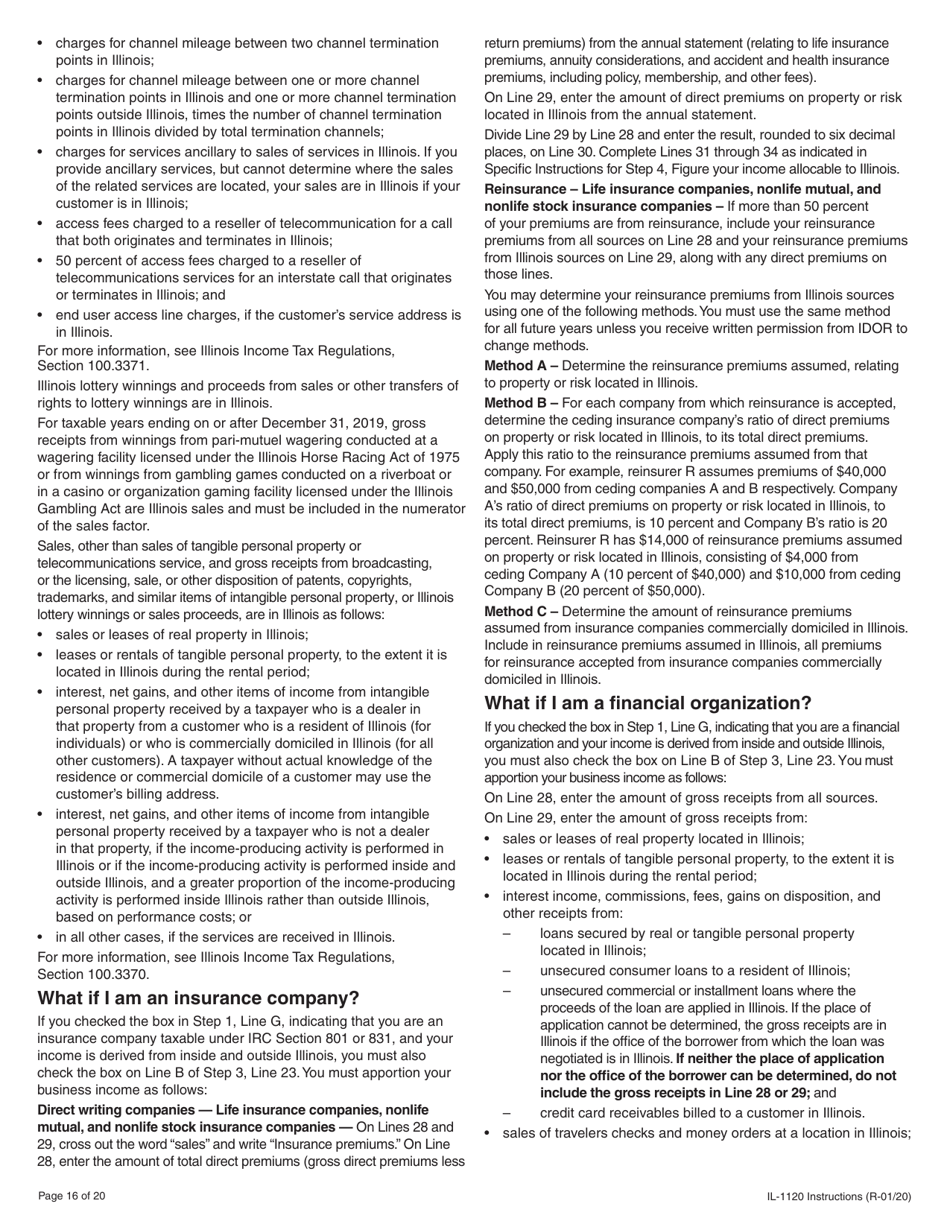 Instructions for Form IL-1120 Corporation Income and Replacement Tax Return - Illinois, Page 16