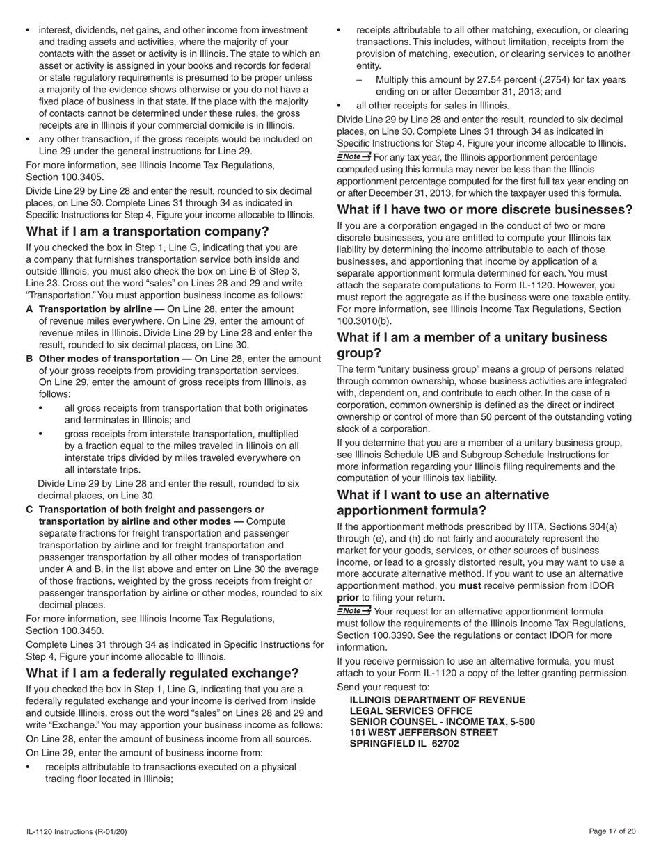 Instructions for Form IL-1120 Corporation Income and Replacement Tax Return - Illinois, Page 17