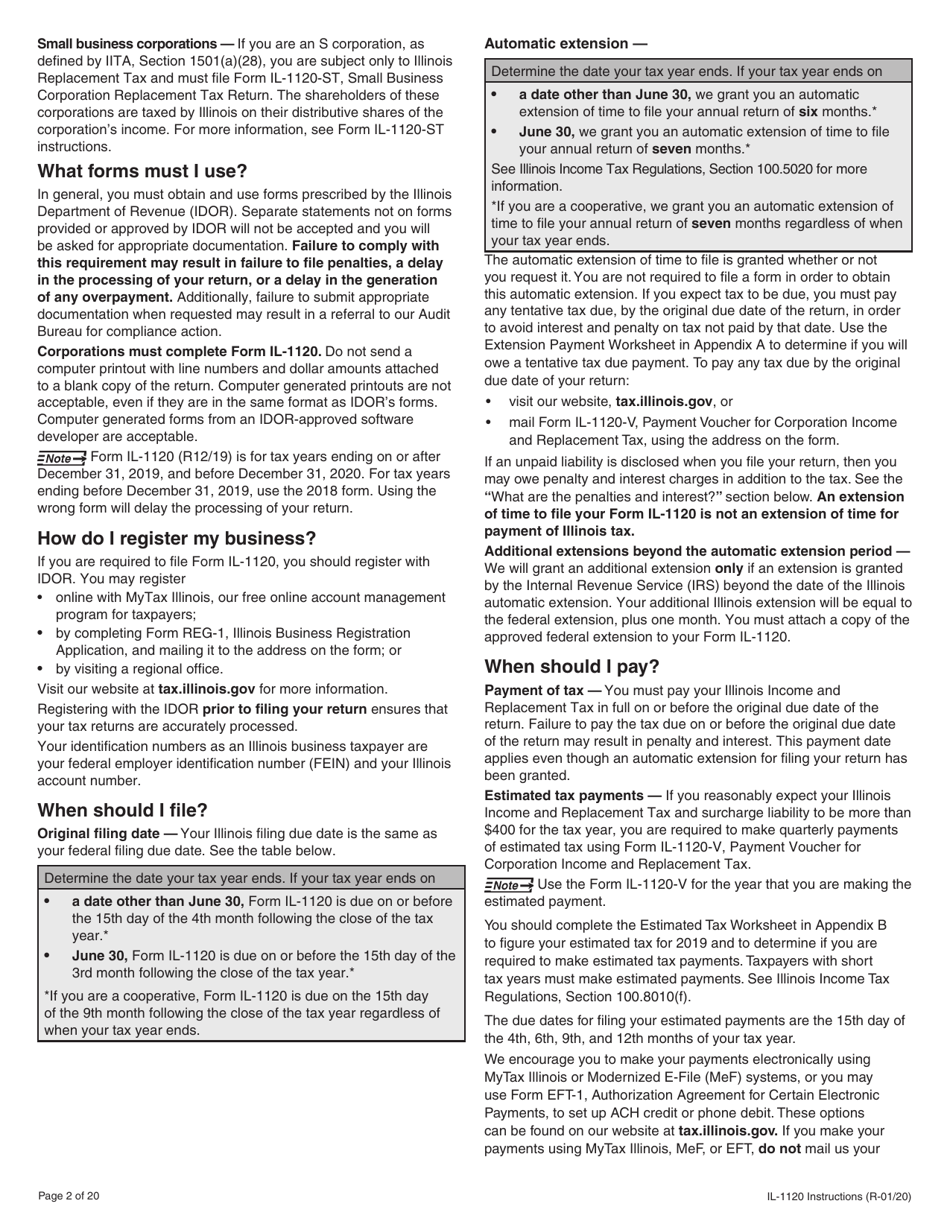 Instructions for Form IL-1120 Corporation Income and Replacement Tax Return - Illinois, Page 2