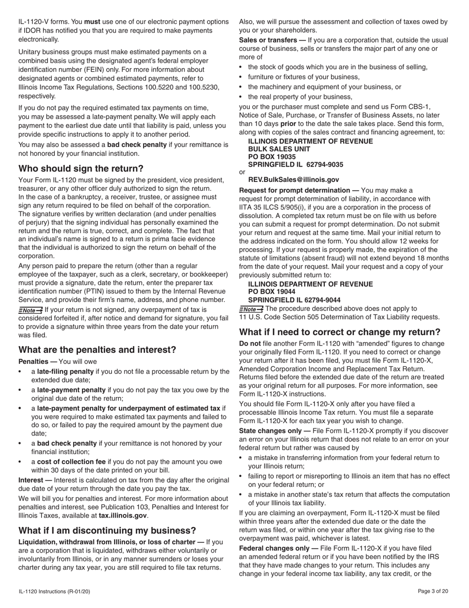 Instructions for Form IL-1120 Corporation Income and Replacement Tax Return - Illinois, Page 3