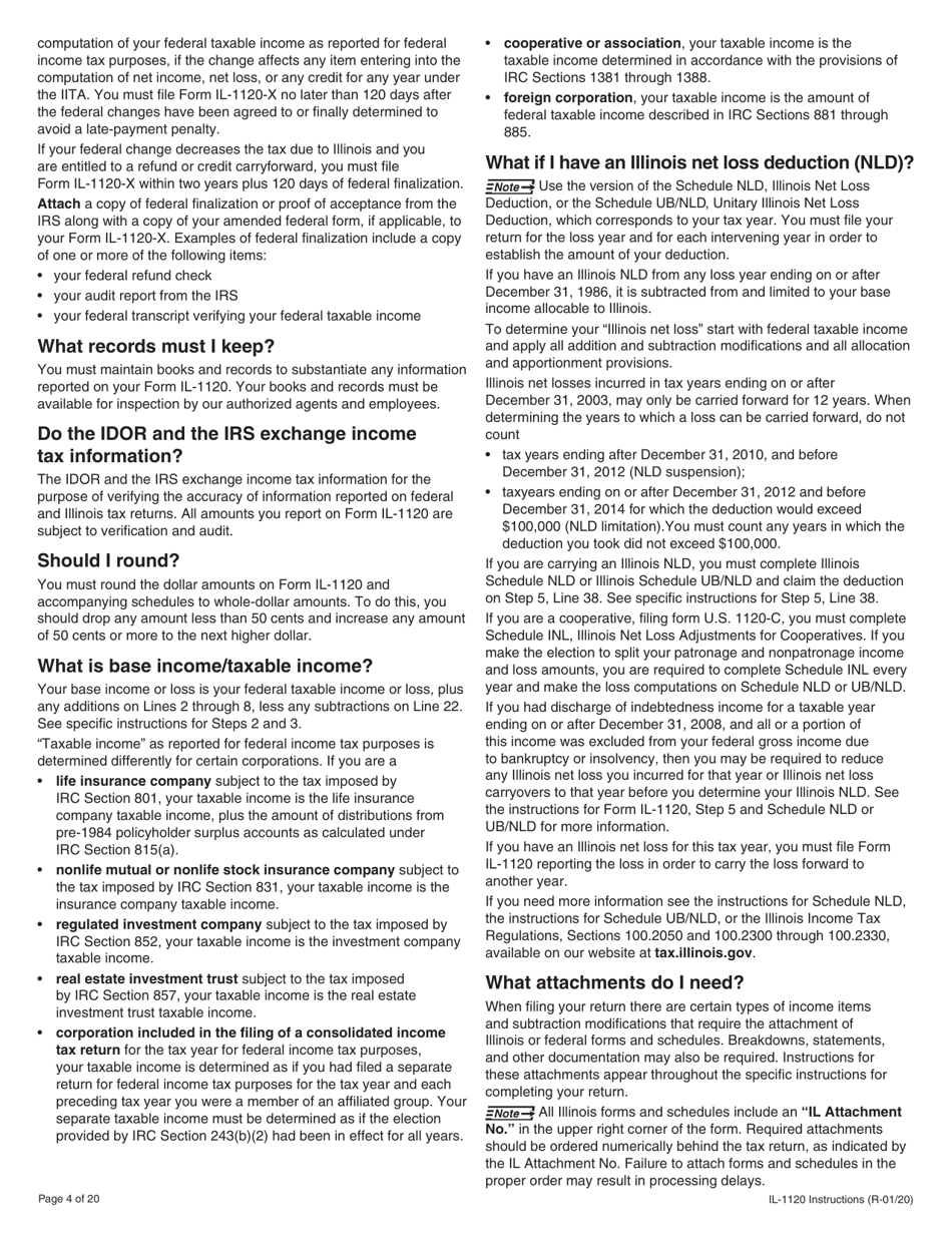 Instructions for Form IL-1120 Corporation Income and Replacement Tax Return - Illinois, Page 4