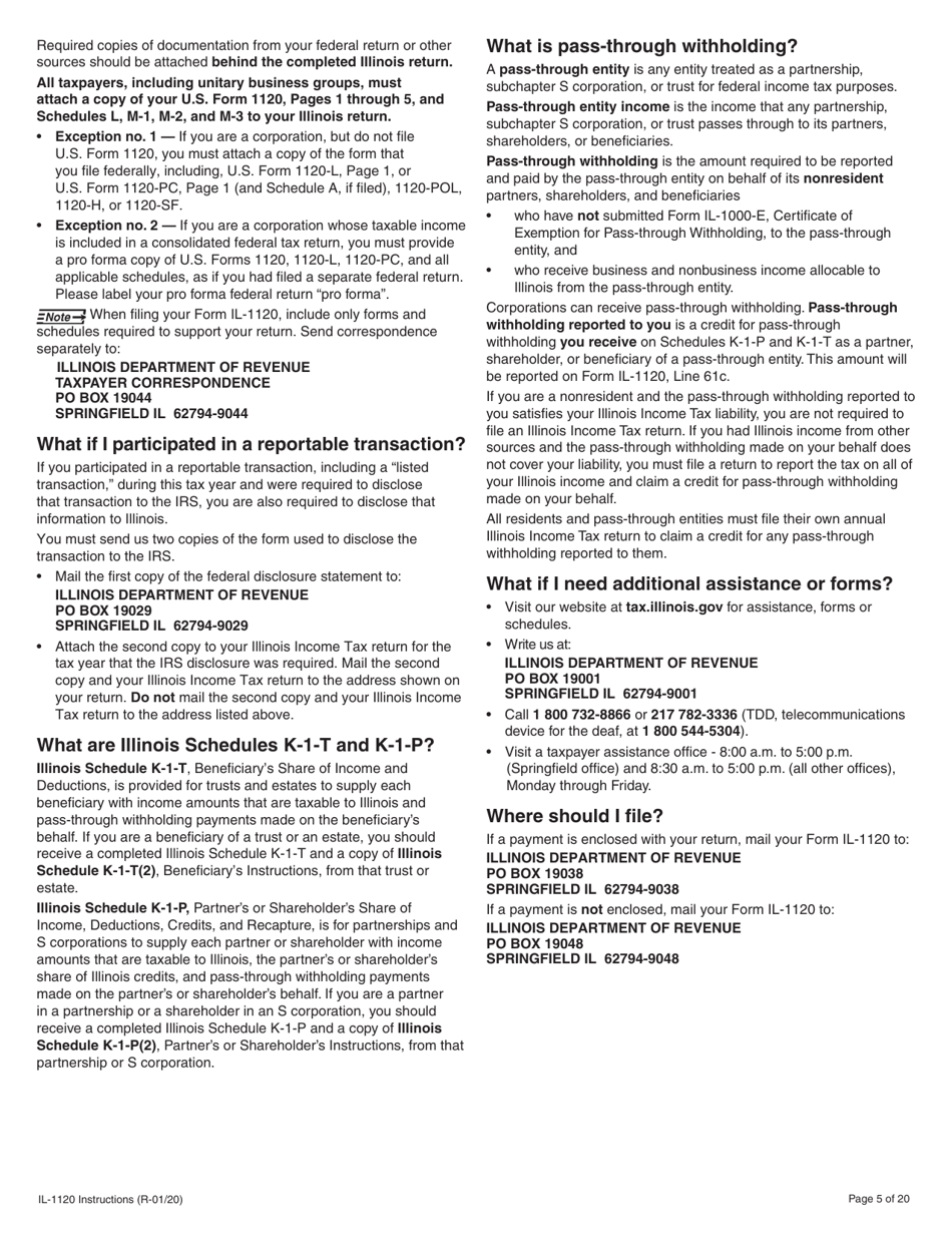 Instructions for Form IL-1120 Corporation Income and Replacement Tax Return - Illinois, Page 5