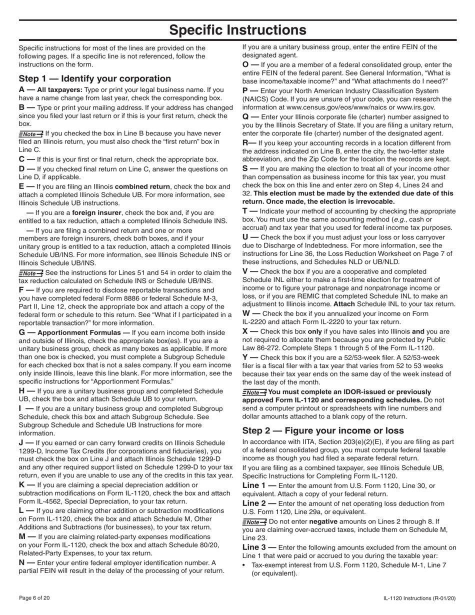 Instructions for Form IL-1120 Corporation Income and Replacement Tax Return - Illinois, Page 6