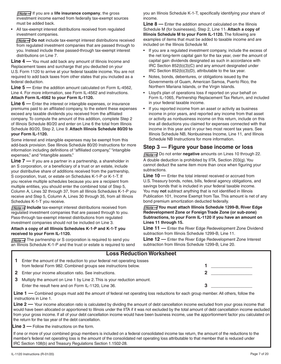 Instructions for Form IL-1120 Corporation Income and Replacement Tax Return - Illinois, Page 7