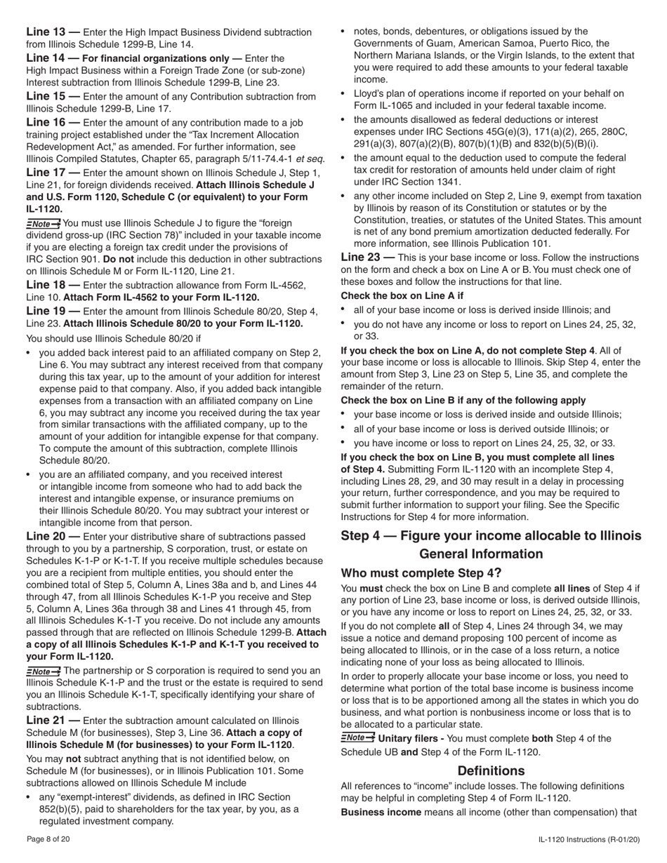 Instructions for Form IL-1120 Corporation Income and Replacement Tax Return - Illinois, Page 8