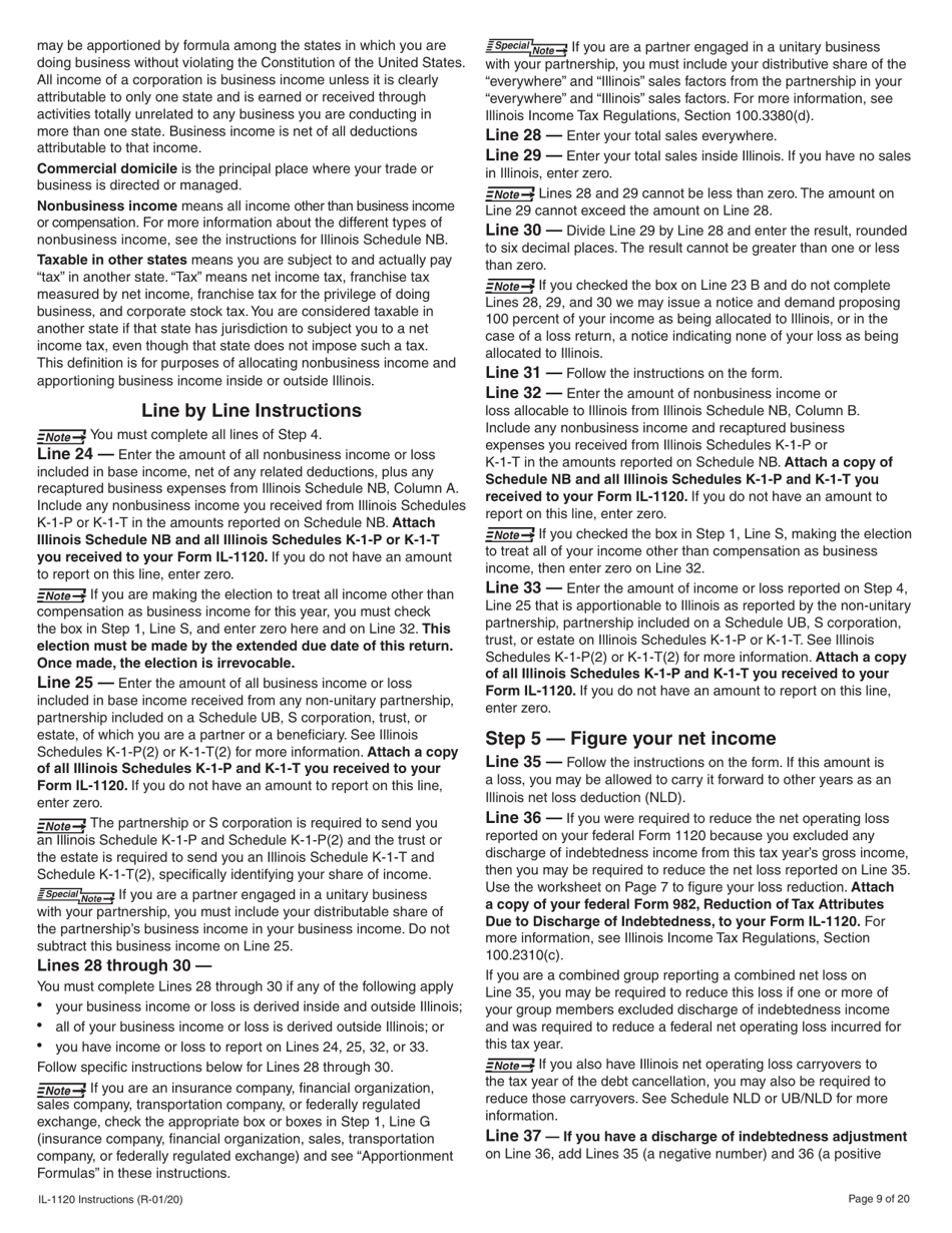 Instructions for Form IL-1120 Corporation Income and Replacement Tax Return - Illinois, Page 9