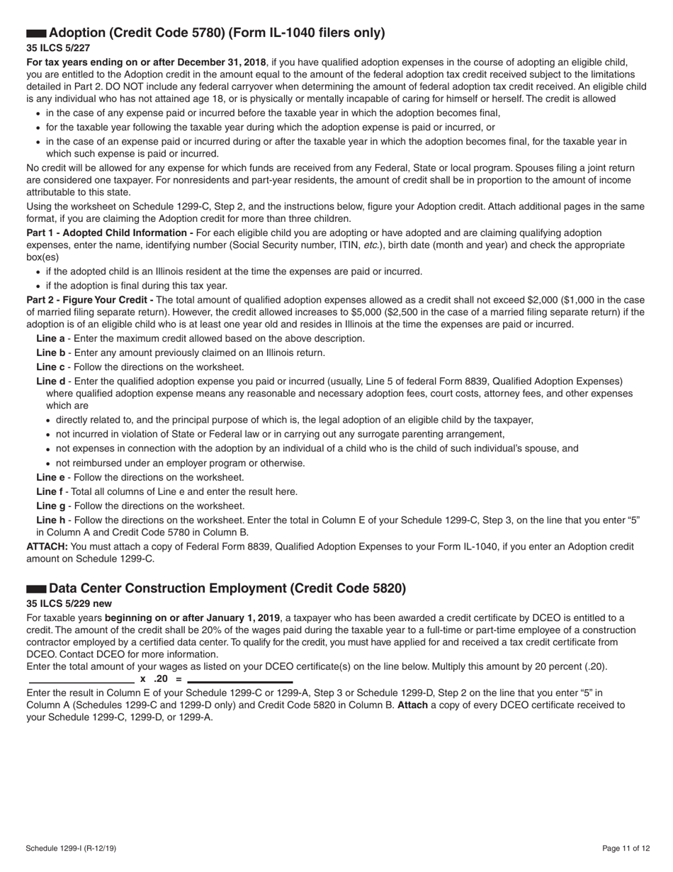 Schedule 1299-I Income Tax Credits Information and Worksheets - Illinois, Page 11