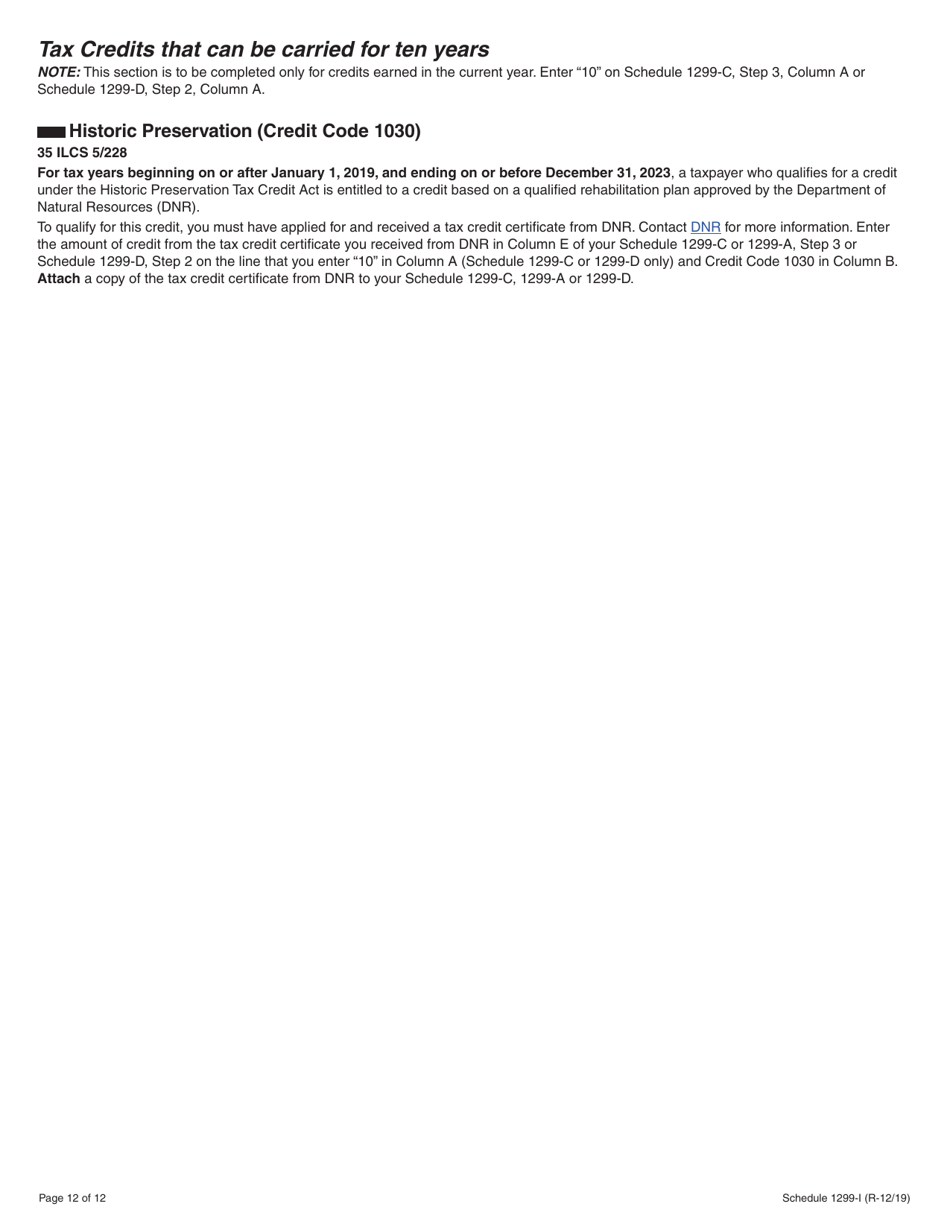 Schedule 1299-I Income Tax Credits Information and Worksheets - Illinois, Page 12