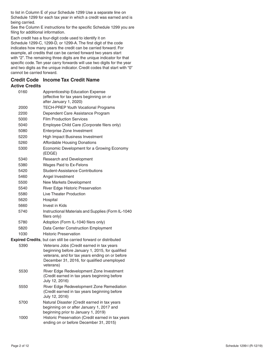 Schedule 1299-I Income Tax Credits Information and Worksheets - Illinois, Page 2