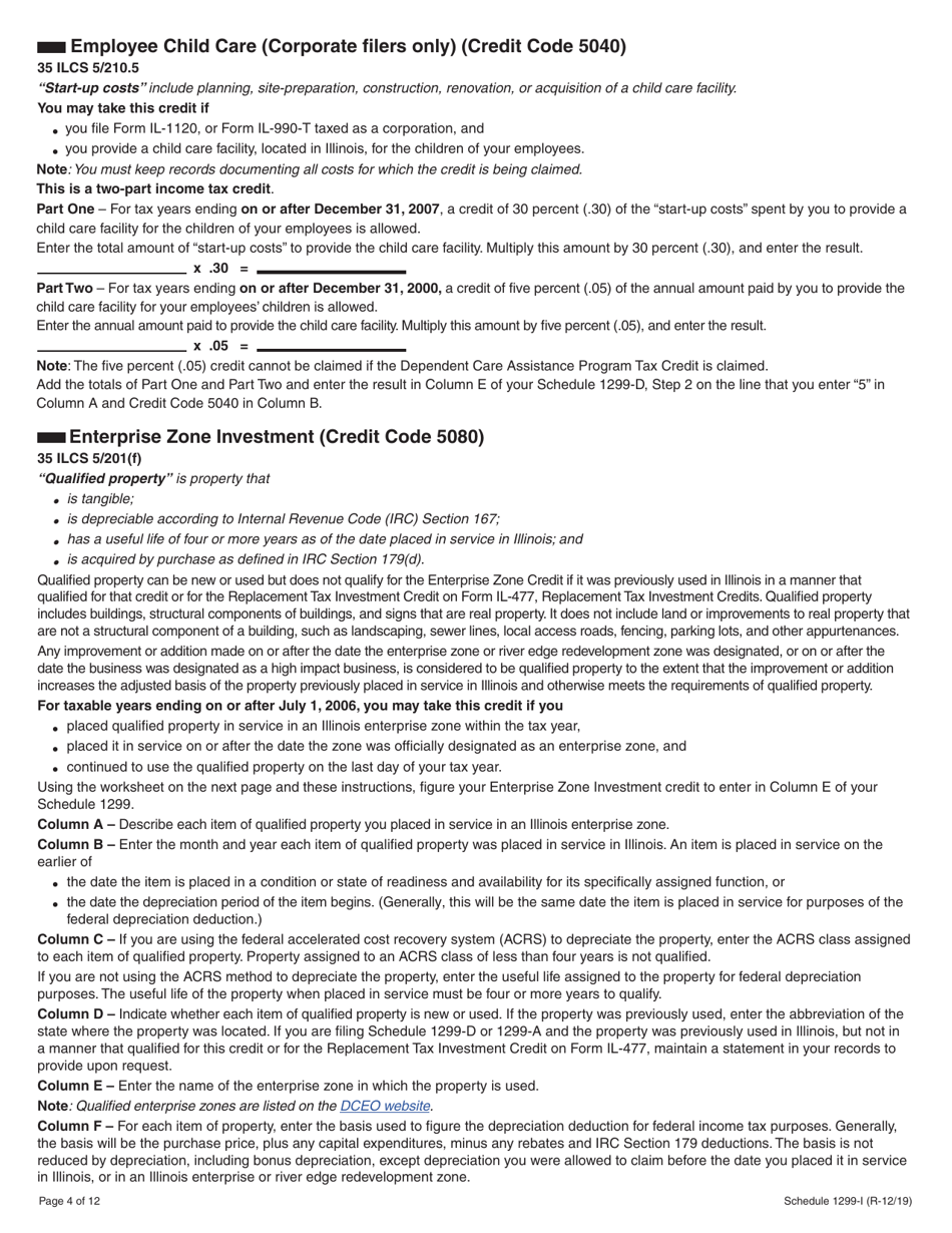 Schedule 1299-I Income Tax Credits Information and Worksheets - Illinois, Page 4
