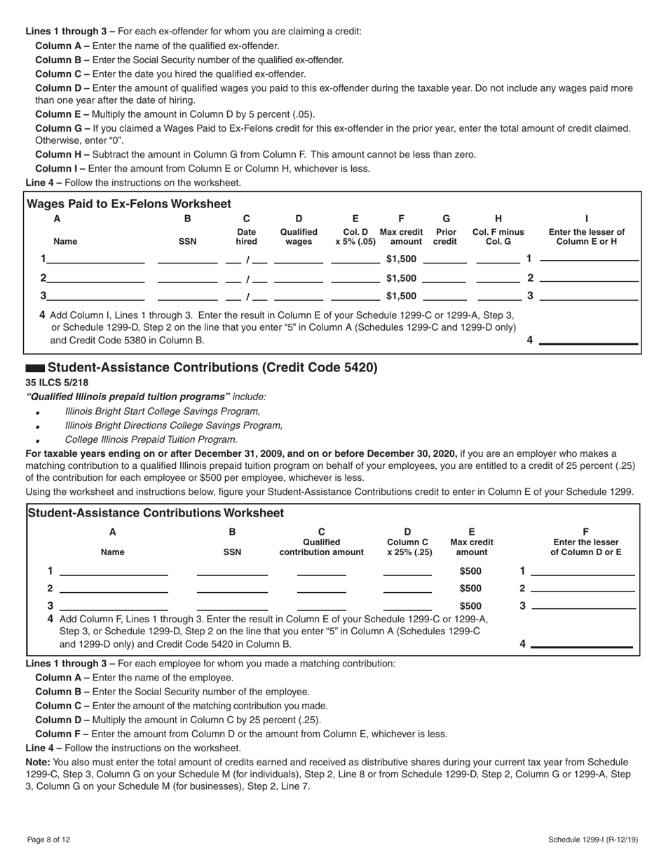 Schedule 1299-I Income Tax Credits Information and Worksheets - Illinois, Page 8