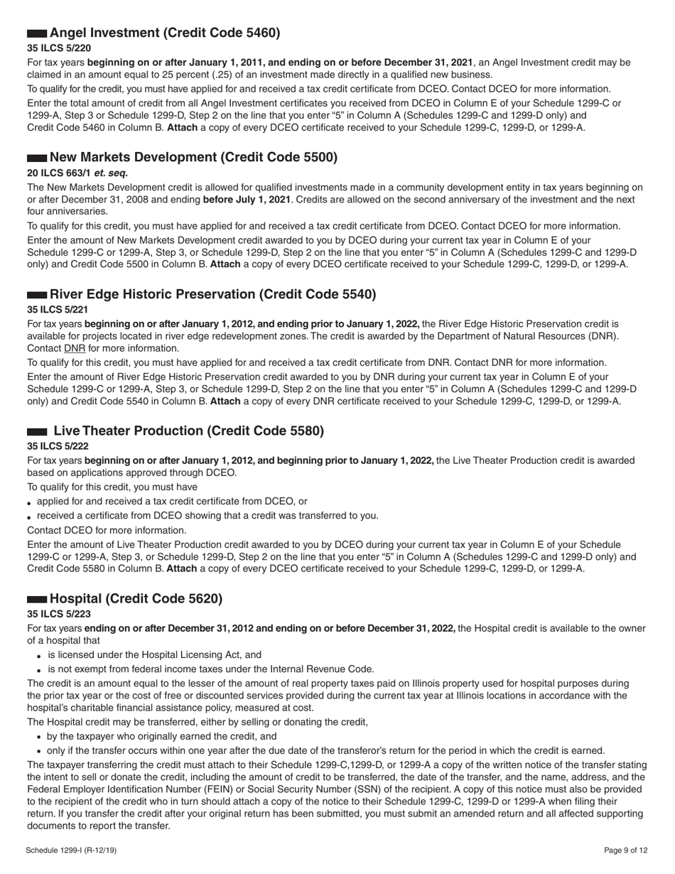 Schedule 1299-I Income Tax Credits Information and Worksheets - Illinois, Page 9