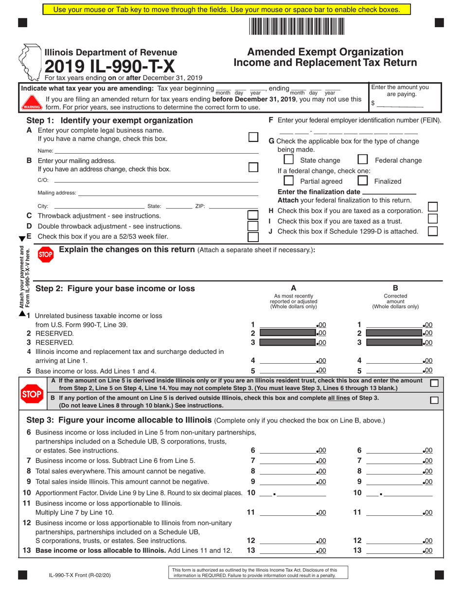 Form IL-990-T-X Download Fillable PDF or Fill Online Amended Exempt