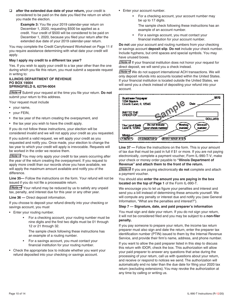 Instructions for Form IL-990-T Exempt Organization Income and Replacement Tax Return - Illinois, Page 10