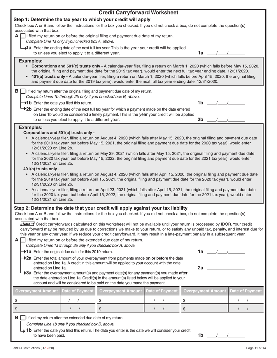 Instructions for Form IL-990-T Exempt Organization Income and Replacement Tax Return - Illinois, Page 11