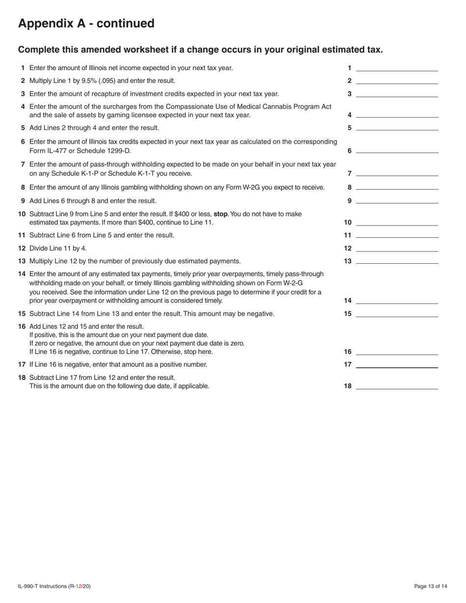 Instructions for Form IL-990-T Exempt Organization Income and Replacement Tax Return - Illinois, Page 13