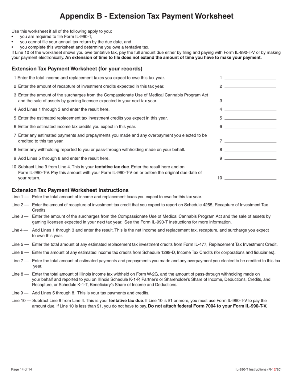 Instructions for Form IL-990-T Exempt Organization Income and Replacement Tax Return - Illinois, Page 14