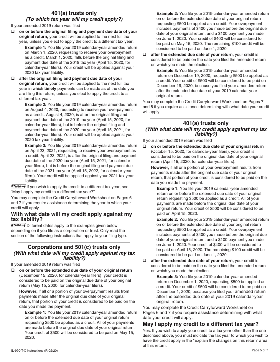Instructions for Form IL-990-T-X Amended Exempt Organization Income and Replacement Tax Return - Illinois, Page 5