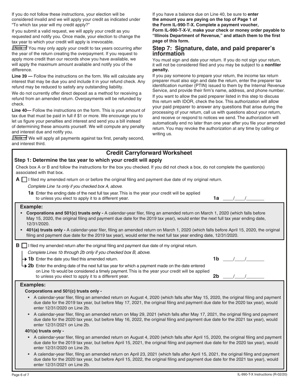 Instructions for Form IL-990-T-X Amended Exempt Organization Income and Replacement Tax Return - Illinois, Page 6