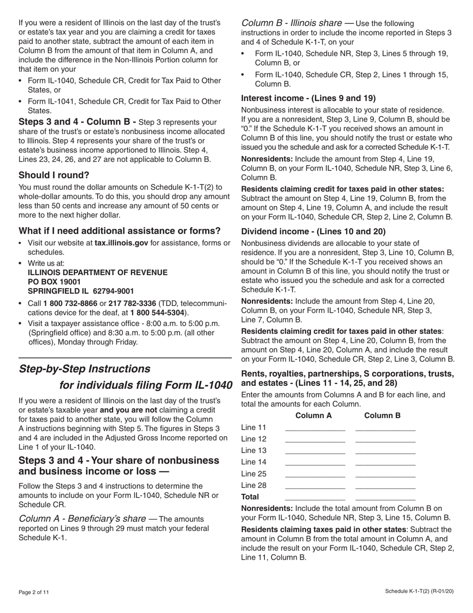 Instructions for Schedule K-1-T Beneficiarys Share of Income and Deductions - Illinois, Page 2