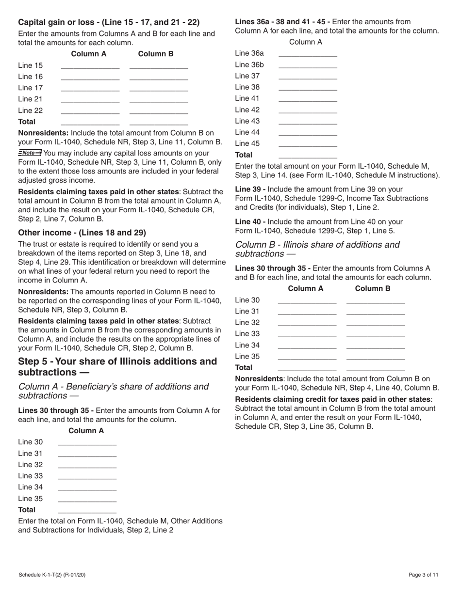 Instructions for Schedule K-1-T Beneficiarys Share of Income and Deductions - Illinois, Page 3