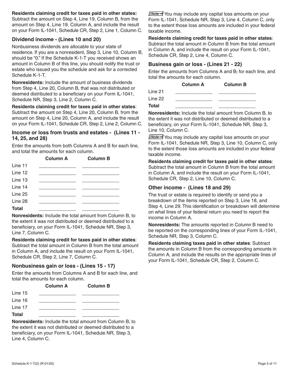 Instructions for Schedule K-1-T Beneficiarys Share of Income and Deductions - Illinois, Page 5
